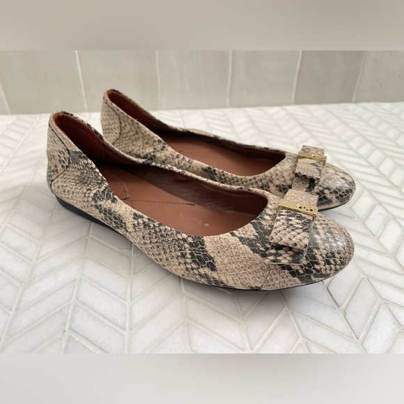 Cole Haan Tali Bow Ballet Flat Snakeskin Embossed Leather Size 6 - Picture 1 of 10